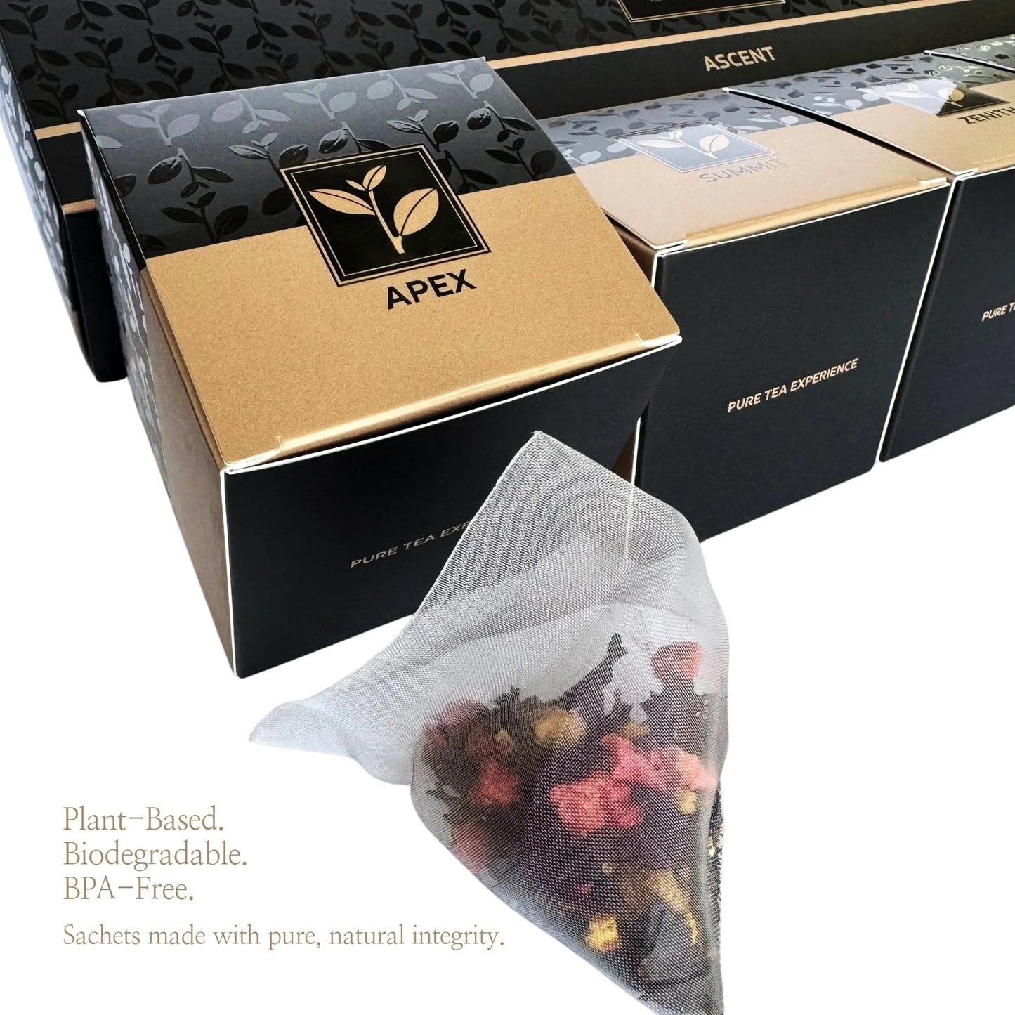Pure And Easy Tea, Ascent Enhanced Tea Sampler, 15-Count Variety With 5 Caffeinated Flavors, Natural Loose Leaf Blends In Bpa-Free Pyramid Bags, Gift Box, 52.5G
