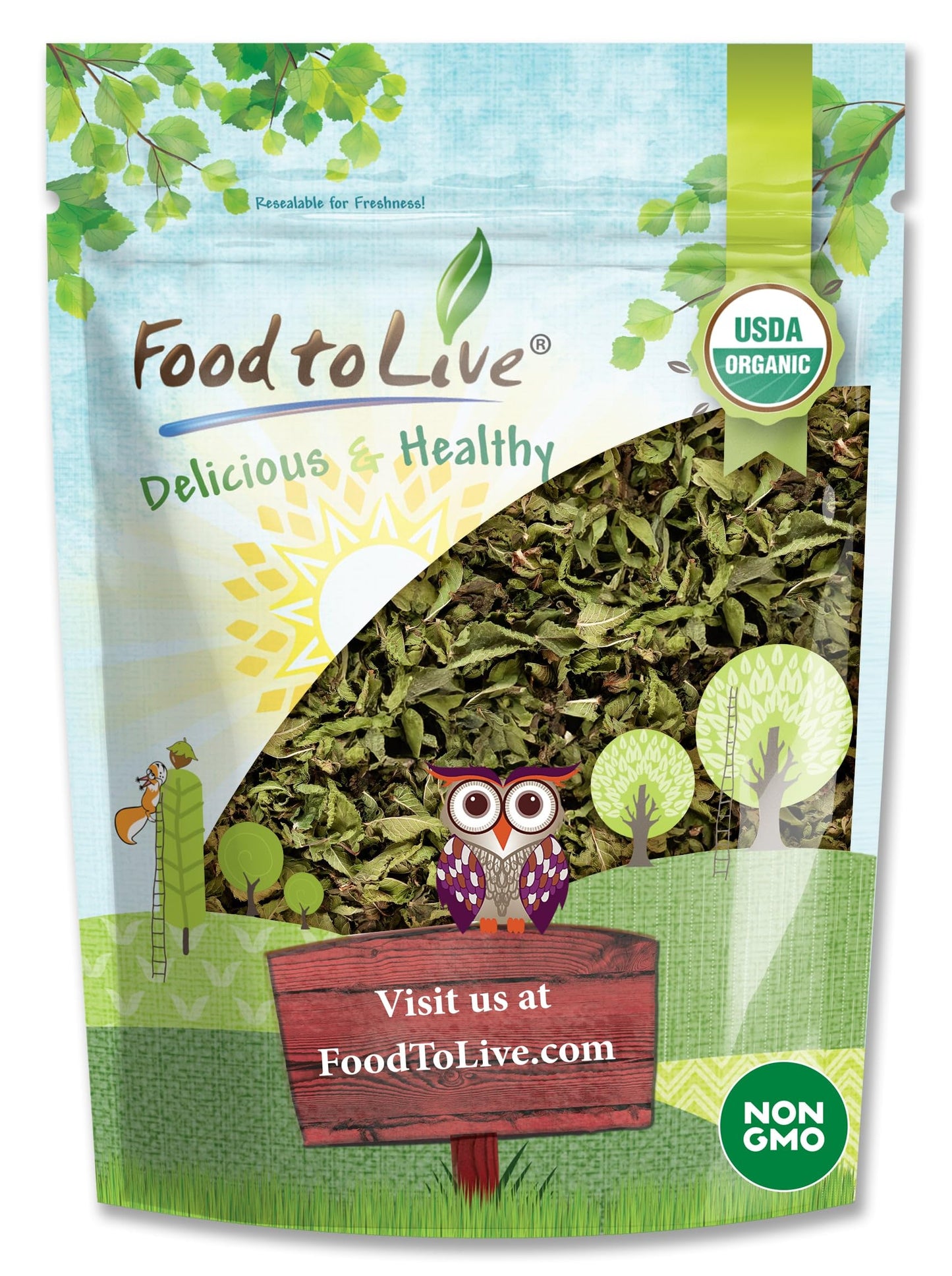 Food to Live Organic Peppermint Leaves, Dried Cut & Sifted, Non-GMO, Caffeine-Free, 8 Ounces