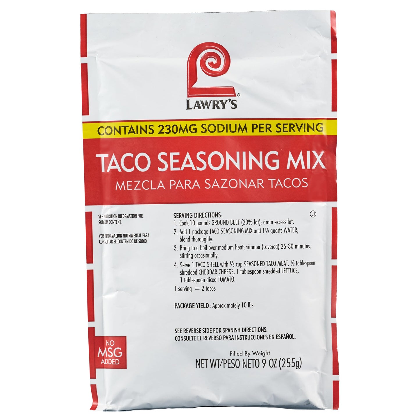 Lawrys Taco Seasoning Mix, 9 oz - One 9 Ounce Packet of Taco Seasoning Mix, Best for Chicken, Beef, Fish, Pork or Plant-Based T