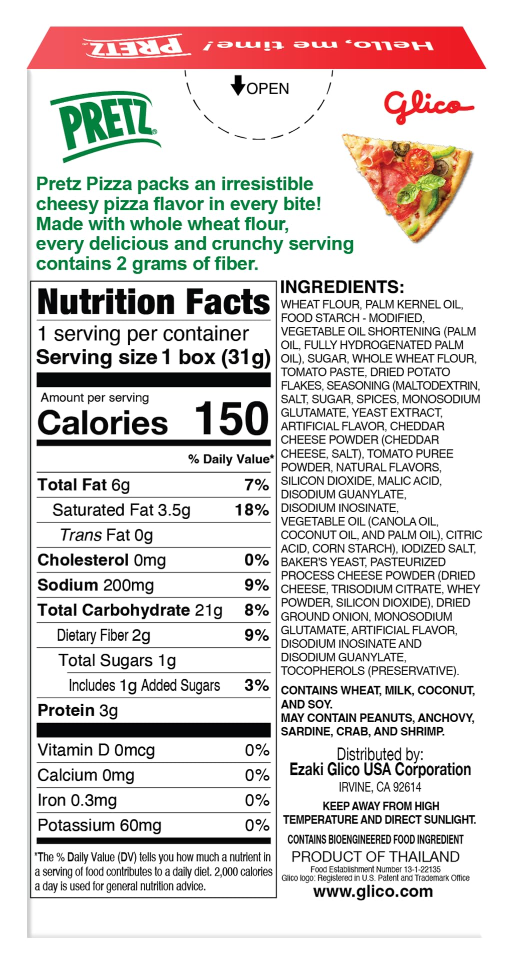 Glico Pizza-Flavored Pretz Biscuit Sticks, 5-Pack (31g/1.09oz Each), Savory Snack
