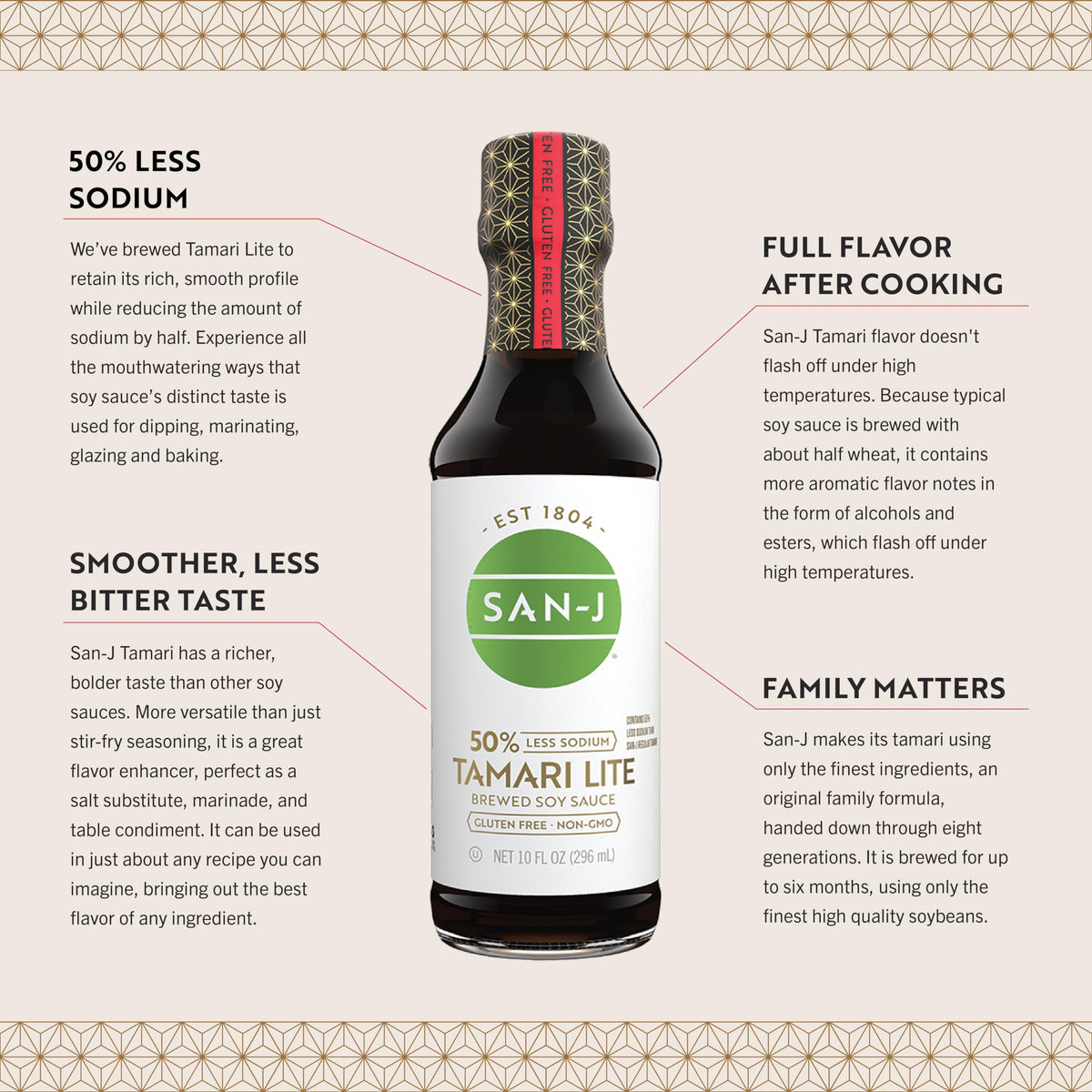 San-J - Gluten Free Tamari Lite Soy Sauce with 50% Less Sodium - Made with 100% Soy - Specially Brewed - 64 oz. Container