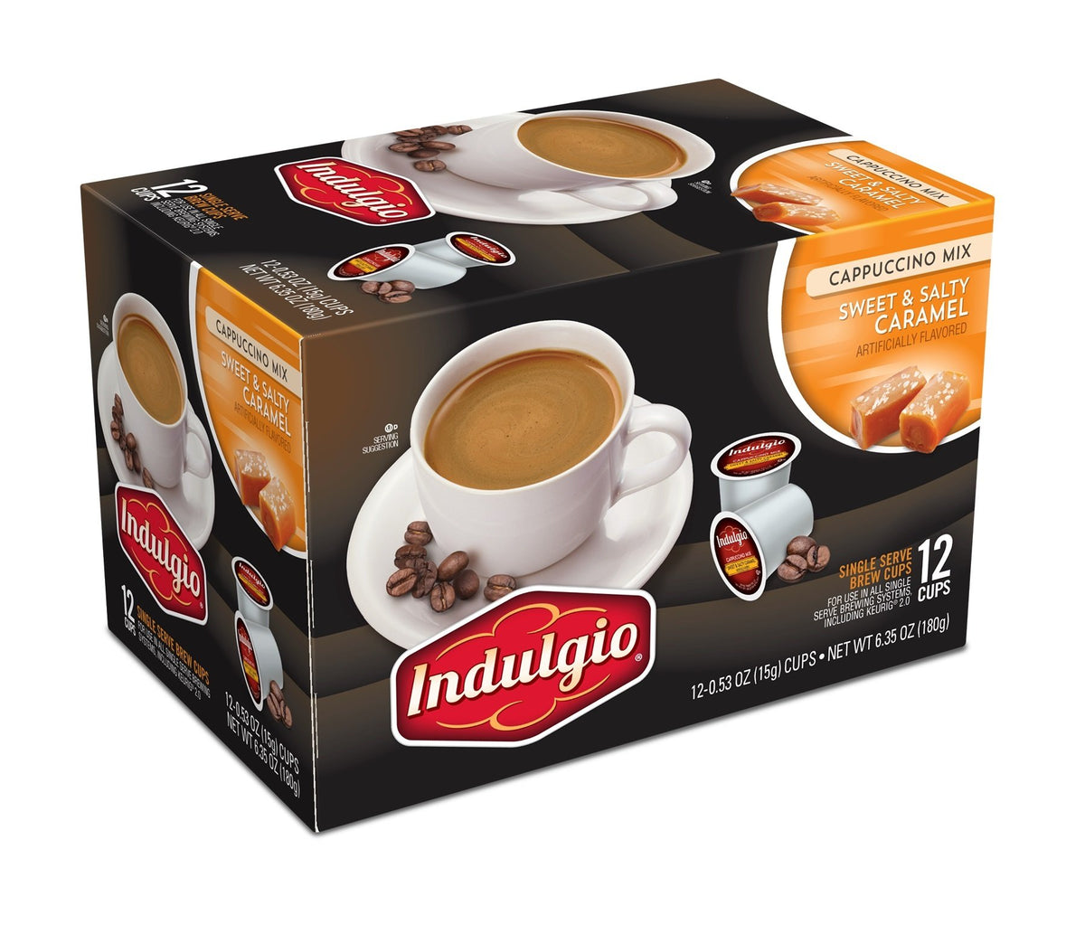 Indulgio Sweet and Salty Cappuccino for Keurig K-Cup Brewers, 12 Count (Pack of 6), Compatible with 2.0 Keurig Brewers