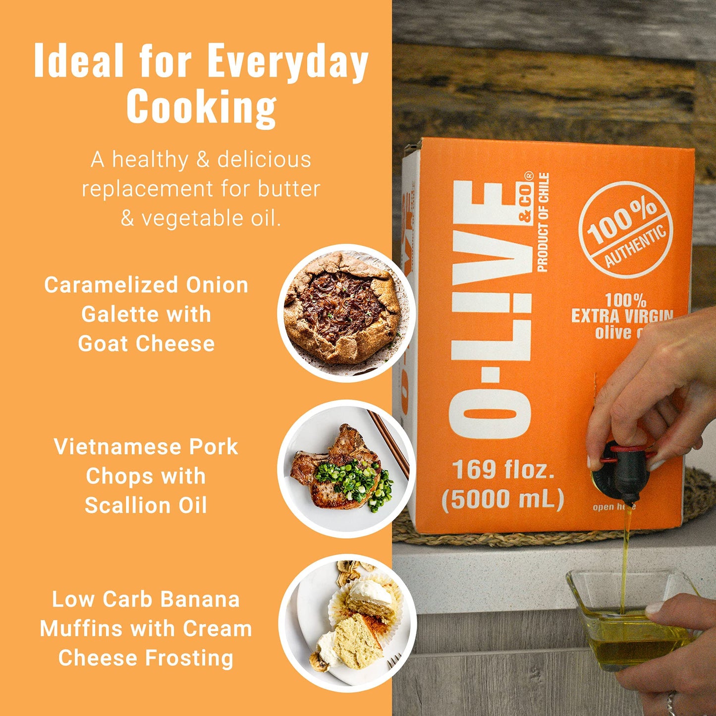 O-Live & Co. 100% Extra Virgin Olive Oil, First Cold Pressed, 169 Fl Oz Eco-friendly Packaging