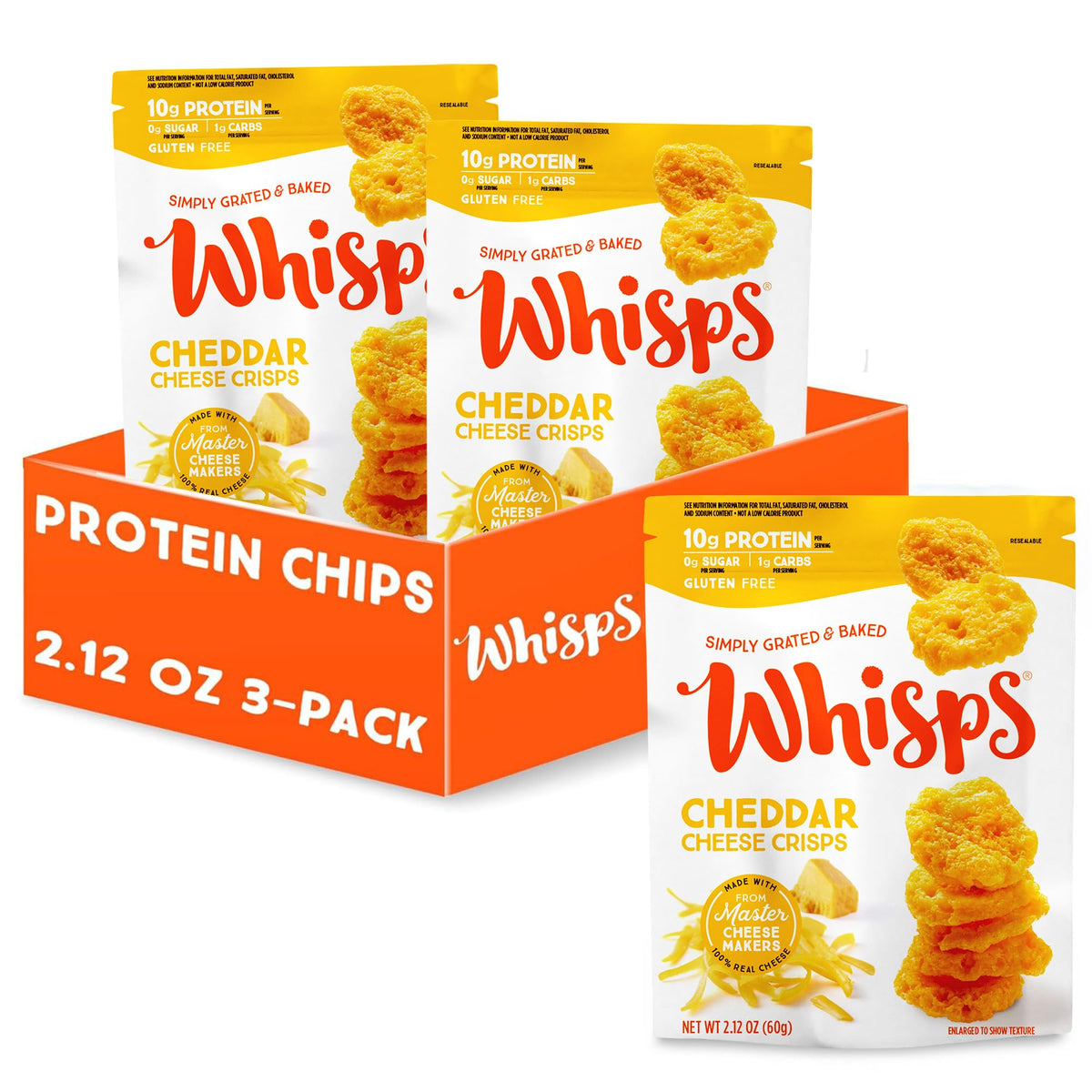 Whisps Cheese Crisps Cheddar Cheese - Protein Snacks, Gluten Free, Low Carb - 2.12 Oz, 3 Pack