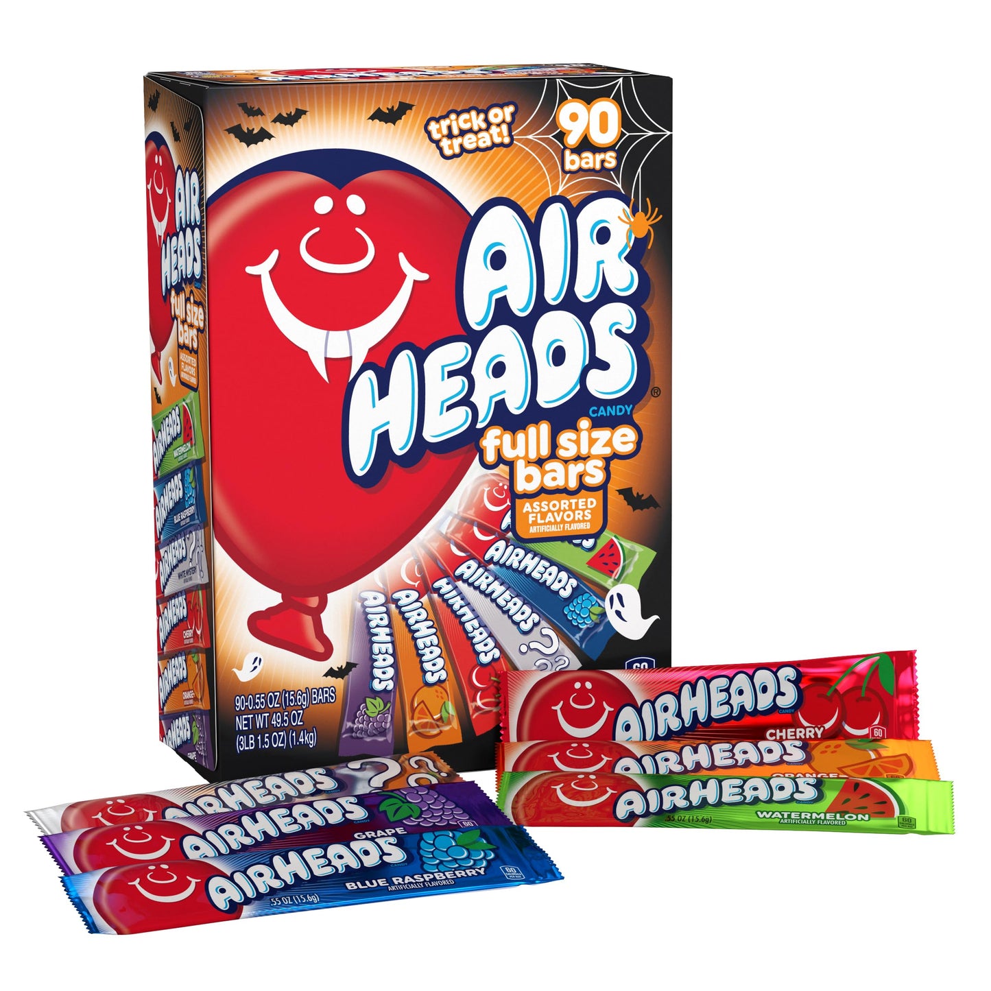 Airheads Candy Bars Variety Box, 90 Individually Wrapped Full Size Chewy Taffy, Multicolor