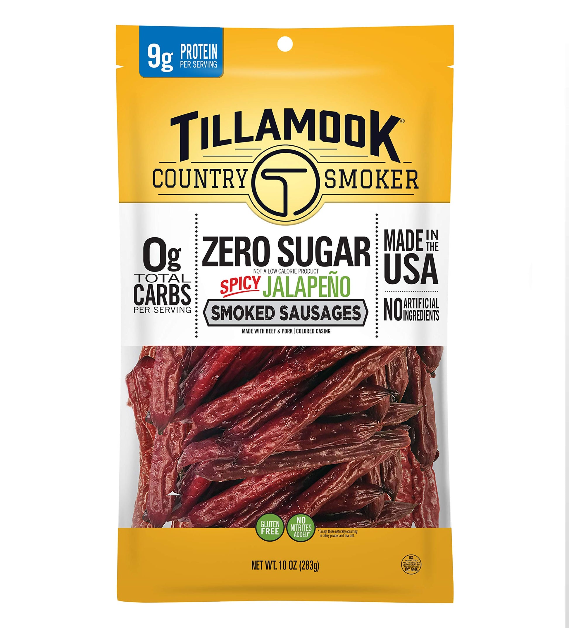 TILLAMOOK COUNTRY SMOKER Spicy Jalapeño Smoked Sausages, Keto Friendly, Zero Sugar, 10 Ounce