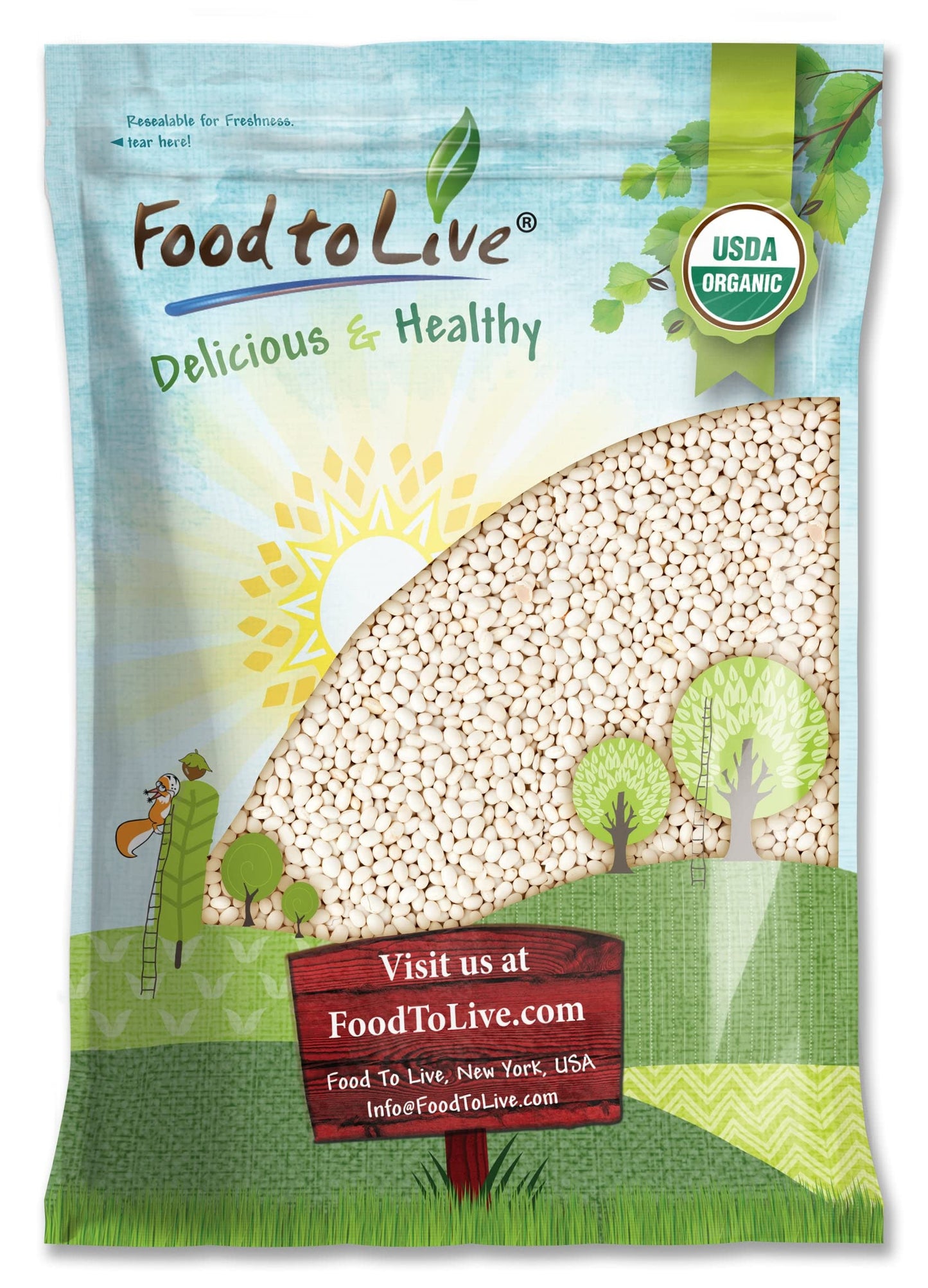 Food to Live Organic Navy Beans, 10 Pounds Non-GMO verified, Kosher, Vegan, Dried White, Bulk. High in Protein and Dietary Fiber