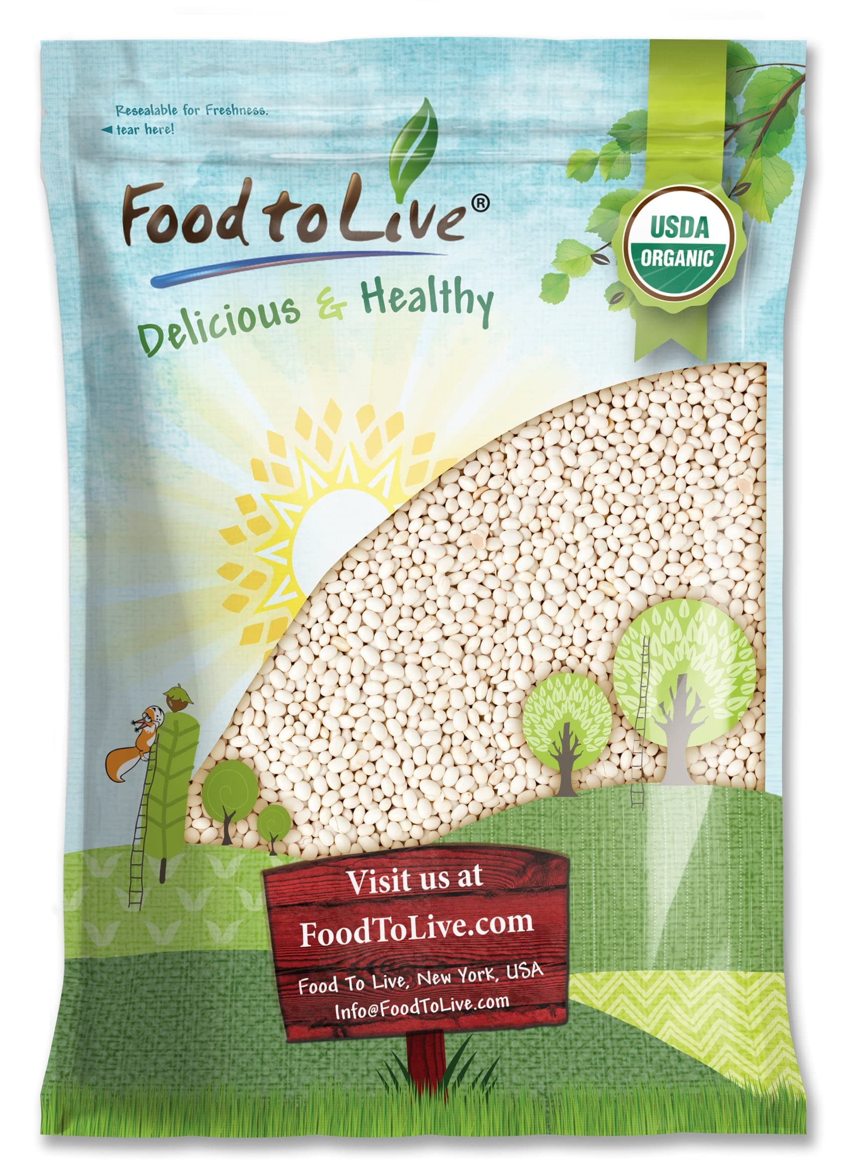 Food to Live Organic Navy Beans, 10 Pounds Non-GMO verified, Kosher, Vegan, Dried White, Bulk. High in Protein and Dietary Fiber