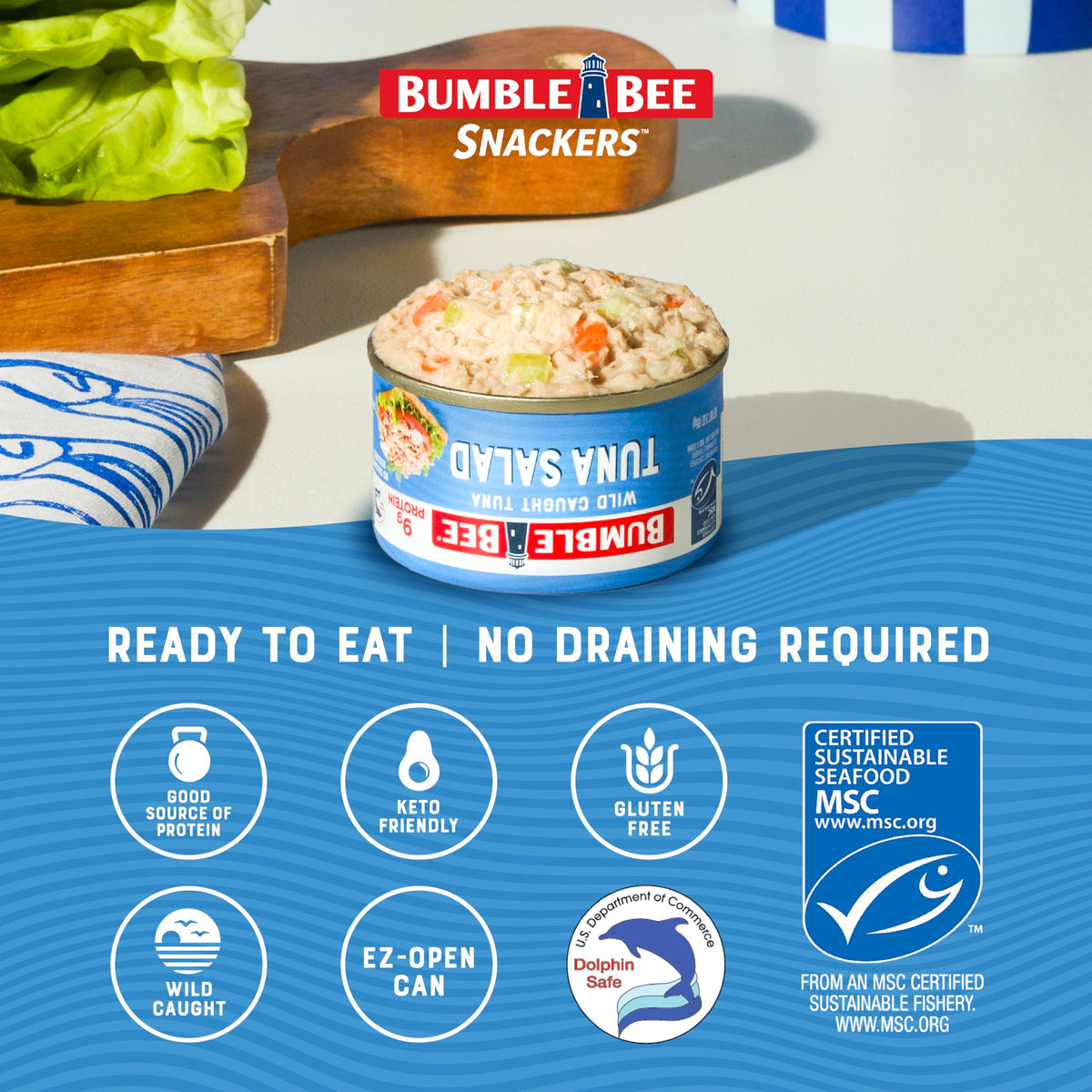 Bumble Bee Snackers - Tuna Salad, 3 oz Easy Open Can - 9g Protein per Serving - Wild Caught Skipjack Chunk Light Tuna Pack - No