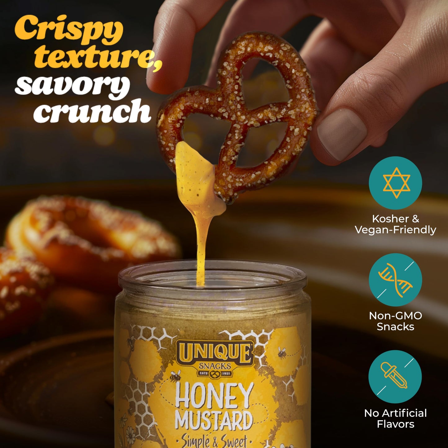 Unique Snacks Knead Ems Sourdough Mini Pretzels, Artisan Vegan Snack, Non-GMO, Kosher, 11 oz Bags, 3 Pack