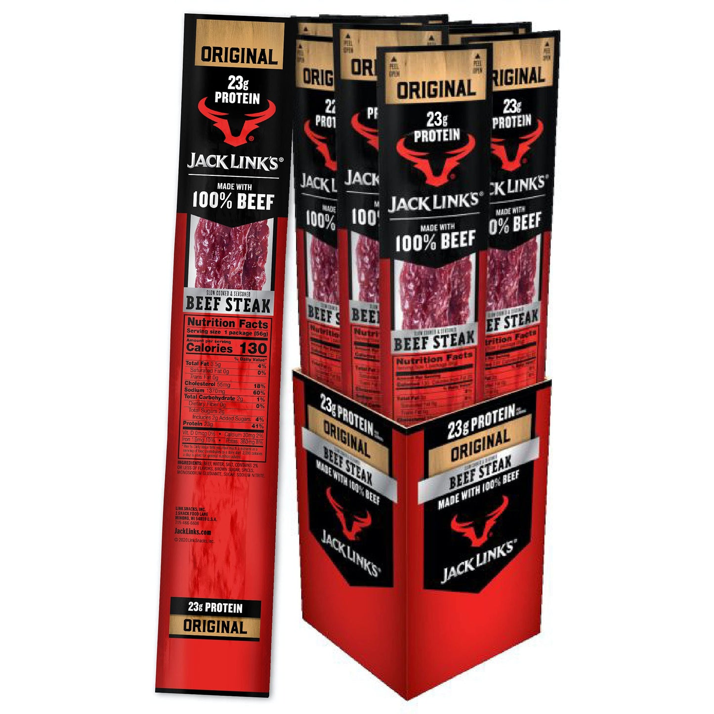 Jack Links Beef Steak, Original Protein Snacks, 23g Protein, 2 Oz (Pack of 12)