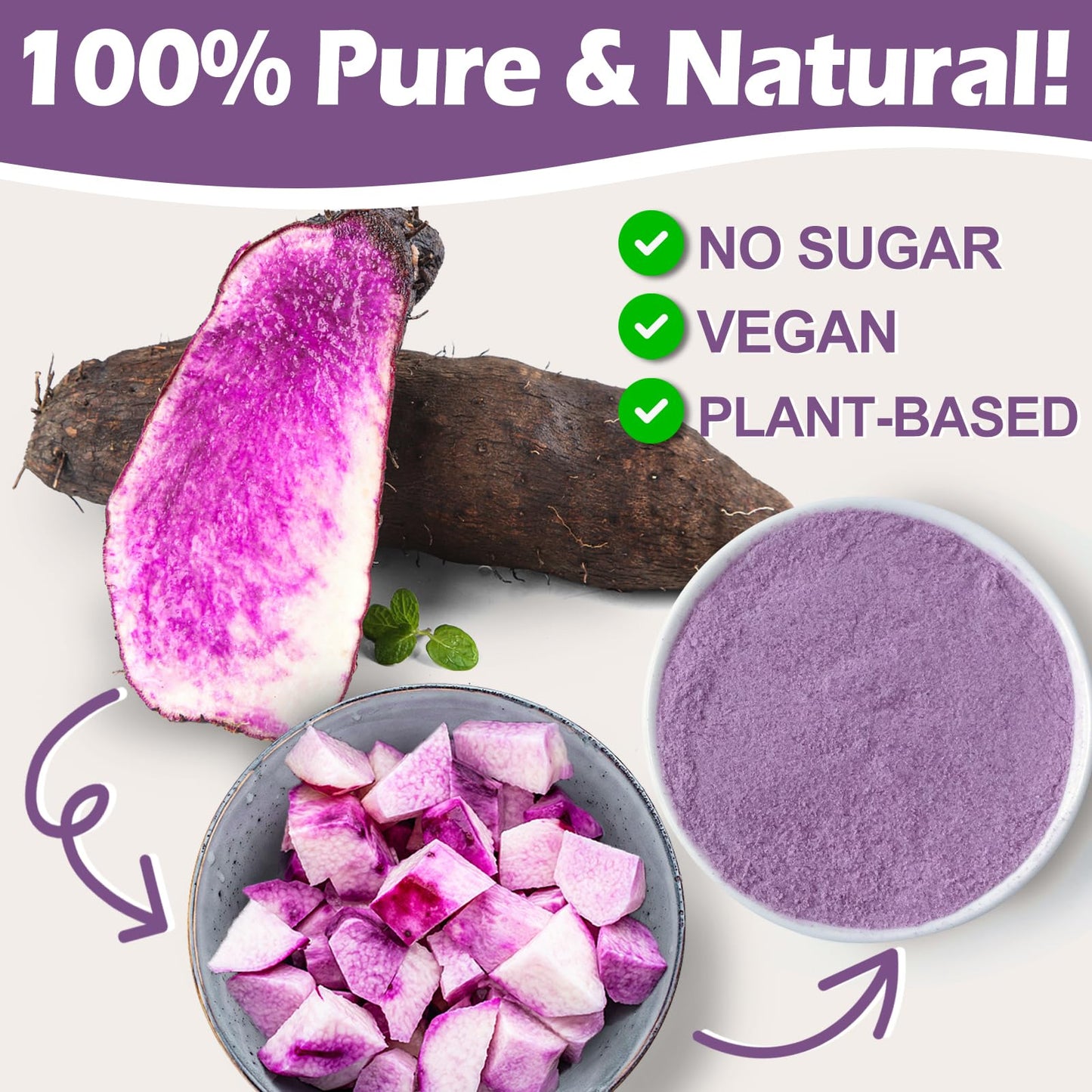 10oz Pure Natural Purple Ube Powder, Yam Powder for Baking, Purple Sweet Potato Food Coloring Powder, No Sugar, Vegan & Sourced