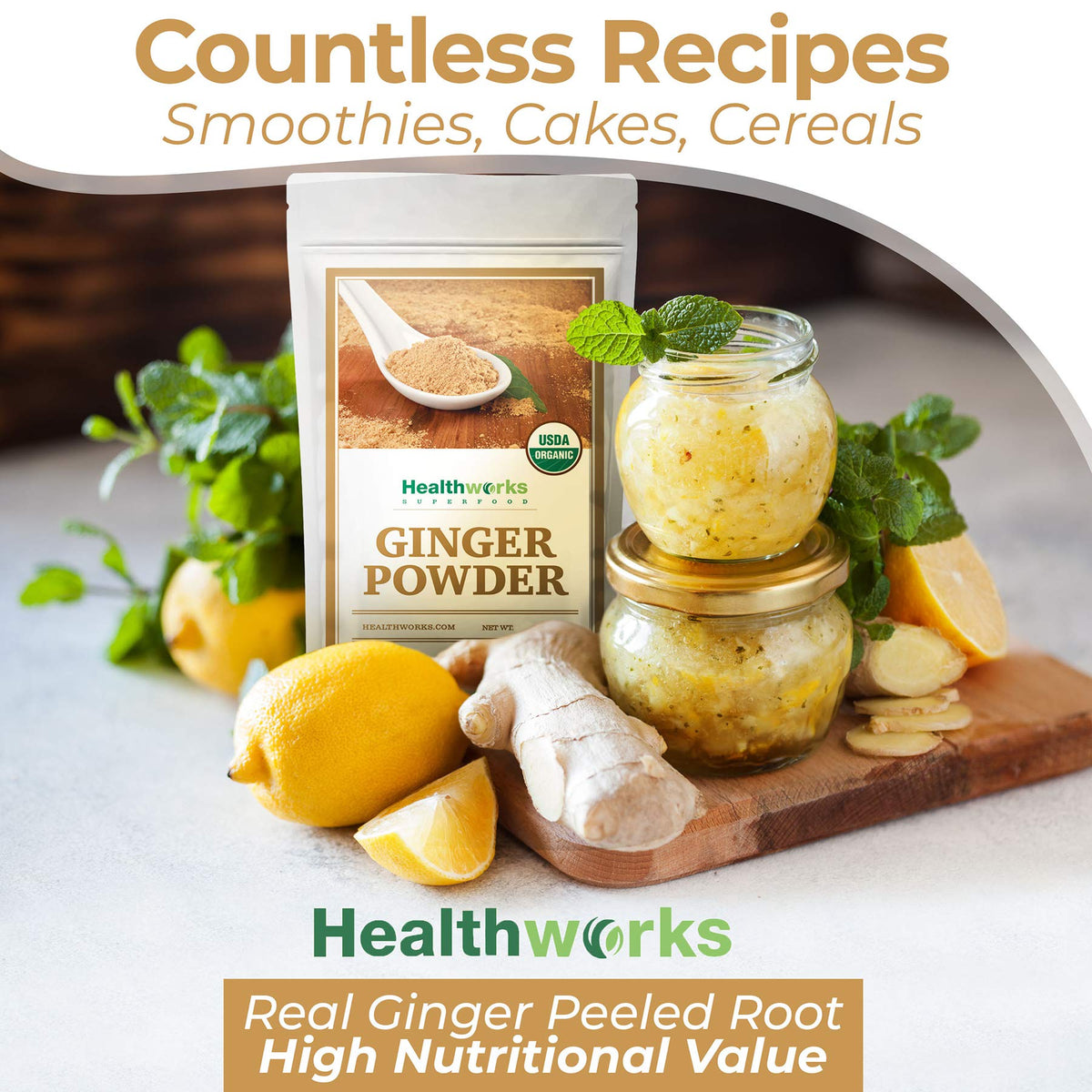 Healthworks Superfoods Organic Ginger Powder - 8 Oz - Ground, Raw & All-Natural - Keto, Vegan - Great with Coffee, Tea & Juices