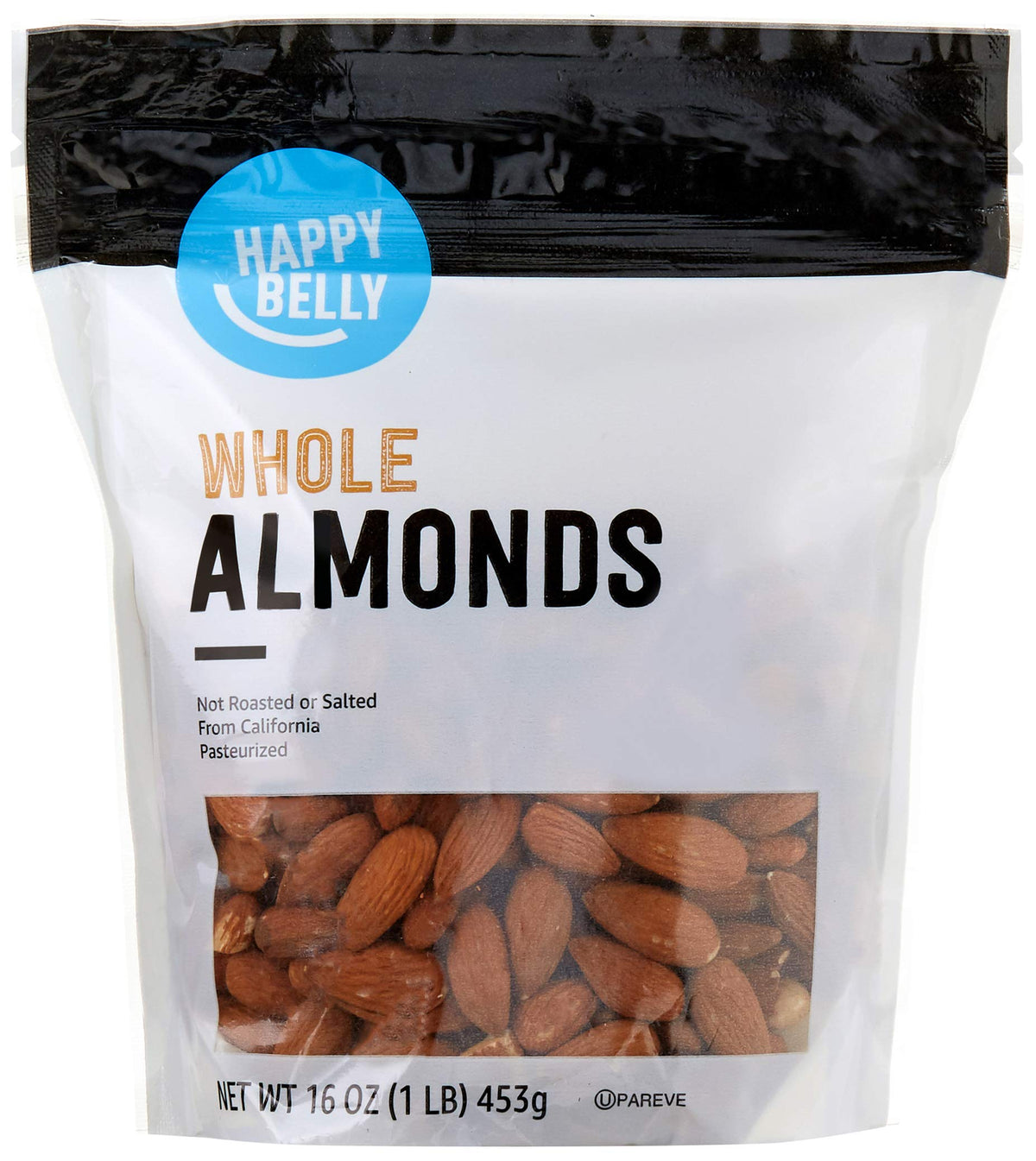 Happy Belly Whole Raw Almonds, 16 oz (1 lb) - Natural Snack, Pack of 1