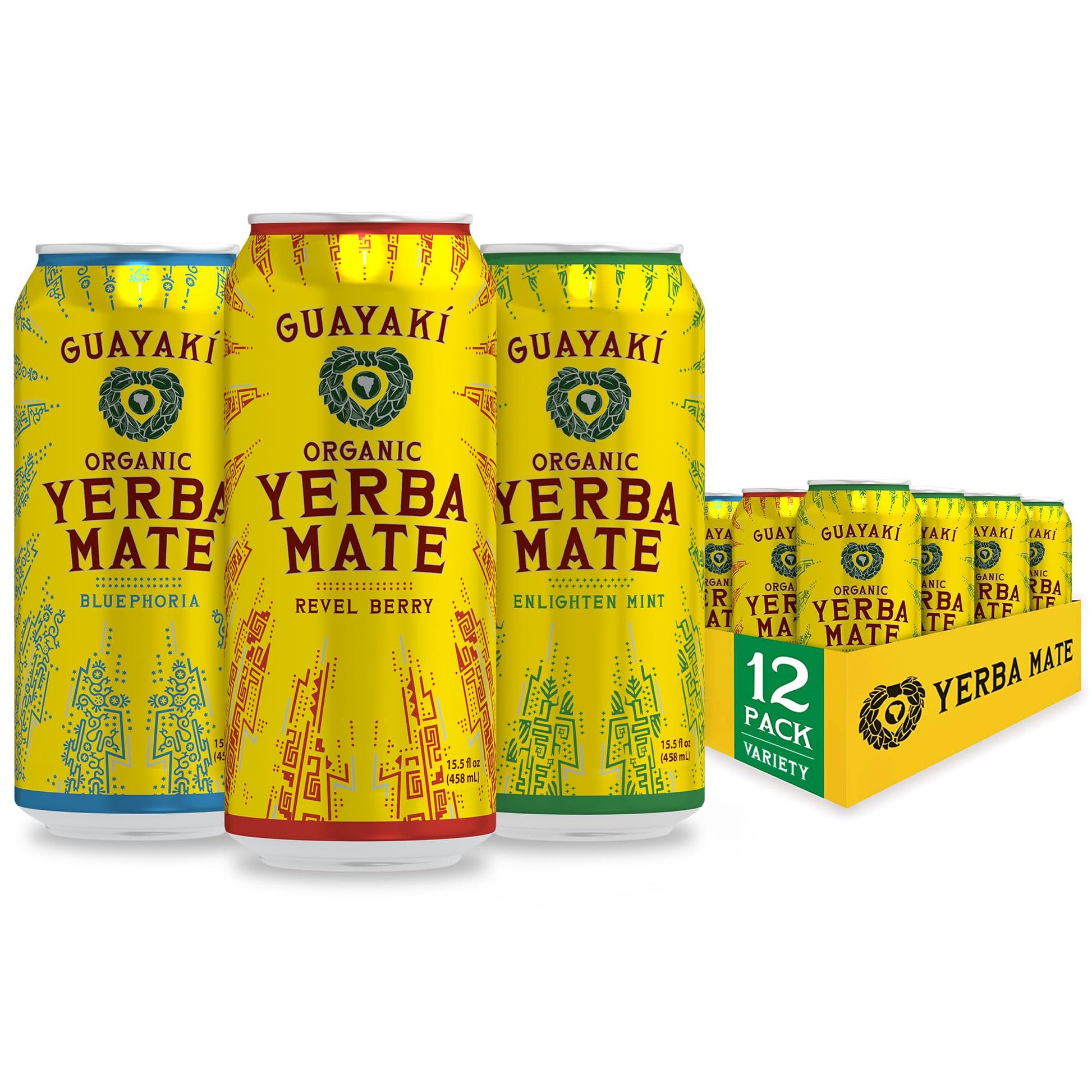 Guayaki Yerba Mate Energy Drink Alternative Variety Pack, 150mg Caffeine, 15.5 Oz (Pack of 12)