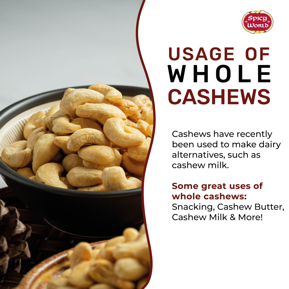 Spicy World Raw Cashews Whole 2 Pound (32Oz) - Non-Gmo, Unsalted, Natural & Pure Whole Cashews - Great For Pesto, Salads, Baking