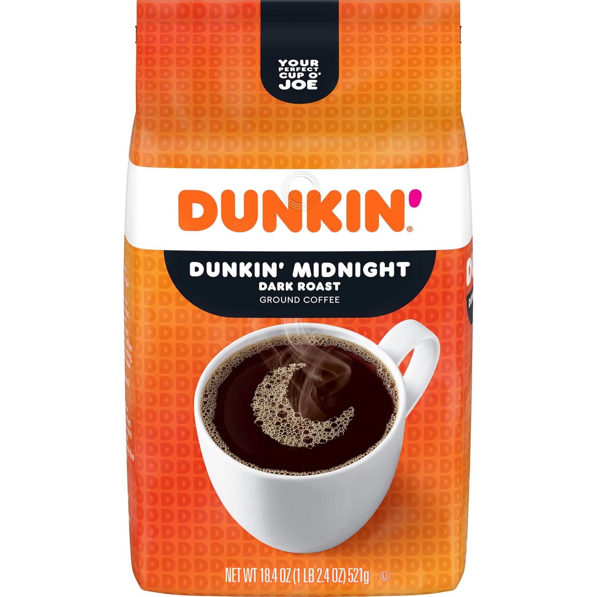 Dunkin Midnight Dark Roast Ground Coffee, 18.4 Ounce Bag, Pack of 6