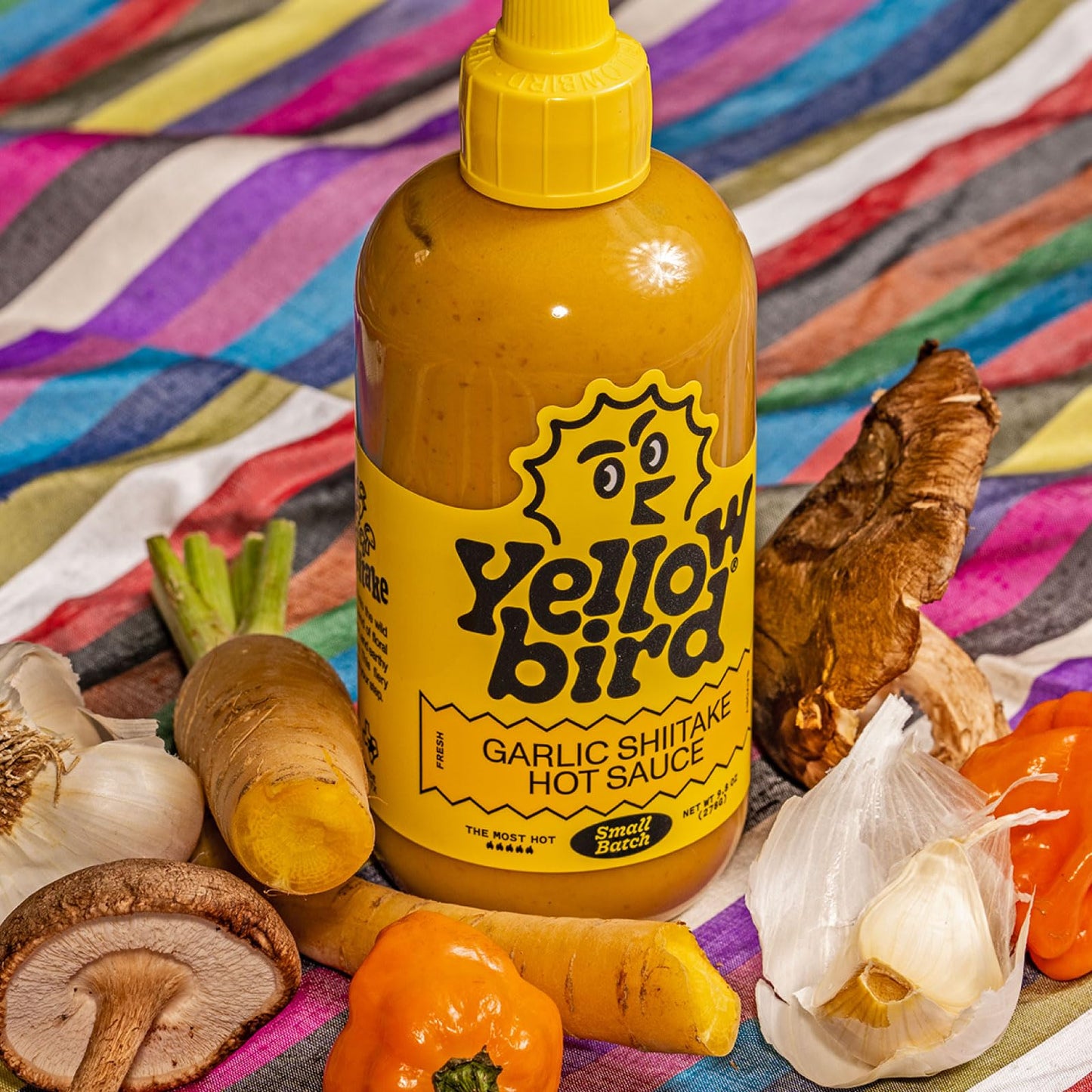 Yellowbird® Garlic Shiitake Hot Sauce, 9.8 oz, Small Batch, Made in Texas