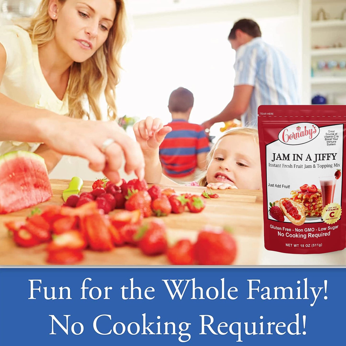 Cornabys Jam in a Jiffy - Instant Low Sugar Jam Mix, 18 oz, No Cook, Freezer Friendly