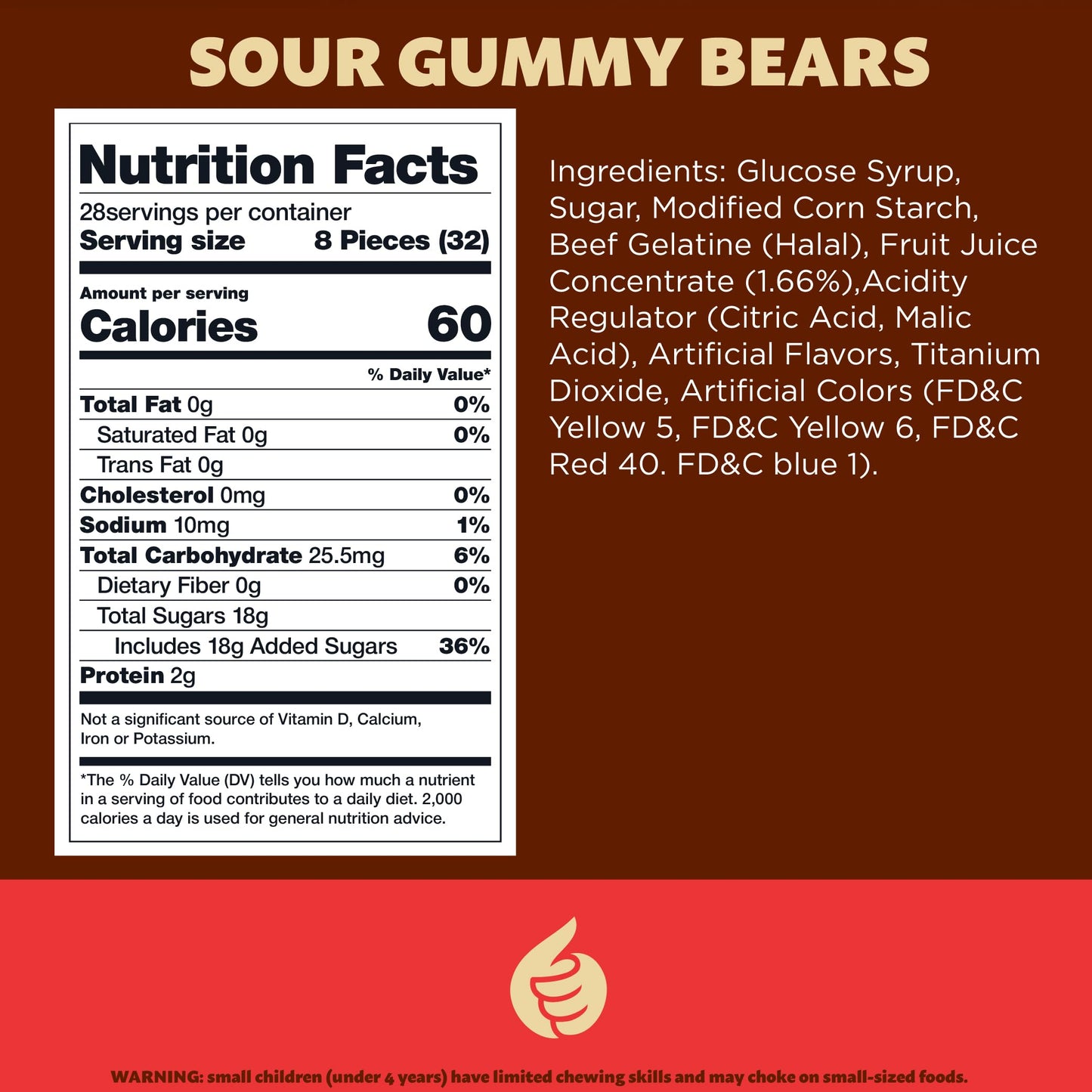 Sour Neon Gummy Bears Candy, Assorted Fruit Flavors, 2-Pound Bag