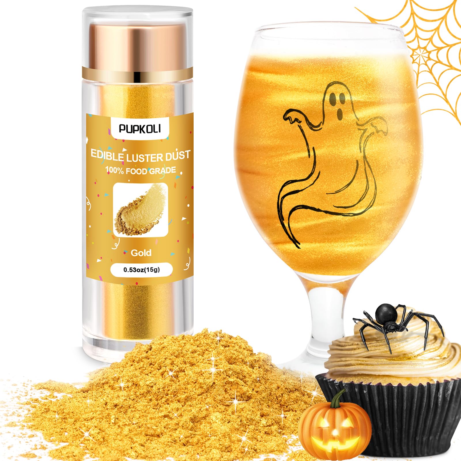 Gold Edible Glitter For Cocktails, 15G Food-Grade Gold Luster Dust Edible Shimmer Powder For Drinks,Cakes,Baking,Party Decoration ?