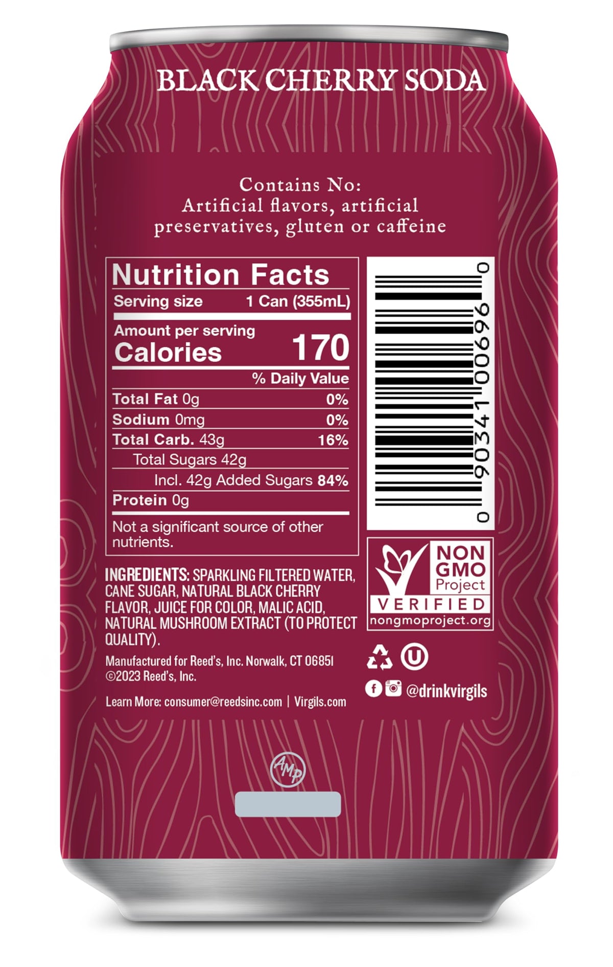 Virgils Handcrafted Black Cherry Soda - Tang Bold Flavor - 12oz Cans, 24 Pack