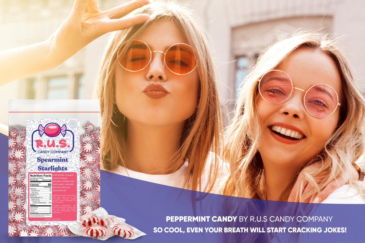 R.U.S. Candy Company Peppermint Starlite Candy - 2 Pound Bag - Refreshing Mint Hard Candy Perfect For Parties And Holiday Celebr