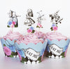 24 Vintage Alice in Wonderland Cupcake Toppers and Wrappers Set - Whimsical Party Picks and wraps for Tea Parties, Birthdays, an