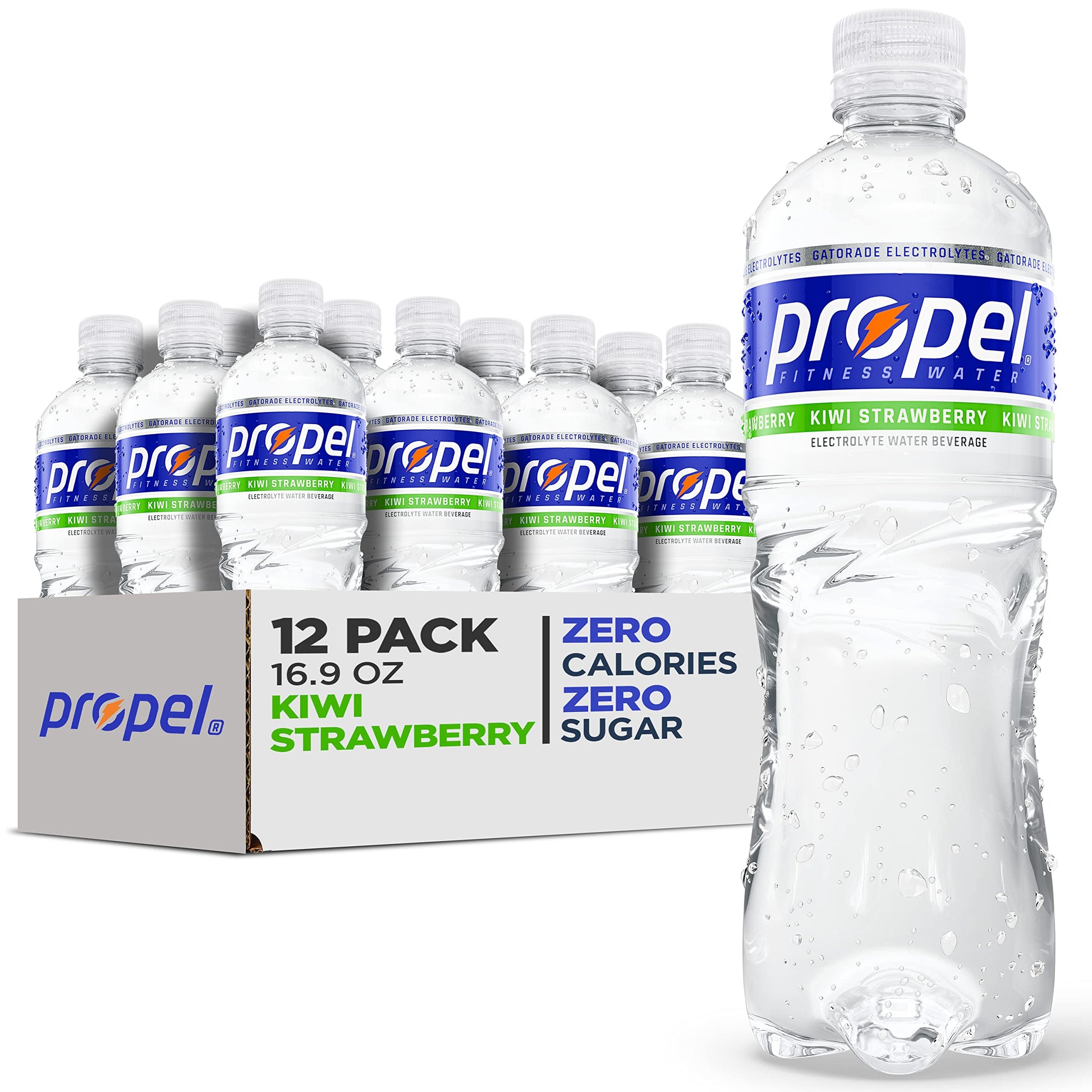 Propel, Kiwi Strawberry, Zero Calorie Sports Drinking Water with Electrolytes and Vitamins C&E, 16.9 Fl Oz (Pack of 12)  Packag