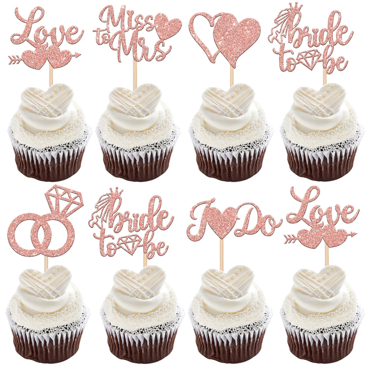 36 Pack Bridal Shower Cupcake Toppers Glitter Diamond Ring, Love I Do Cupcake Picks Miss To Mrs Bridal Shower Wedding Engagement Bachelorette Party Cake Decorations Supplies Rose Gold