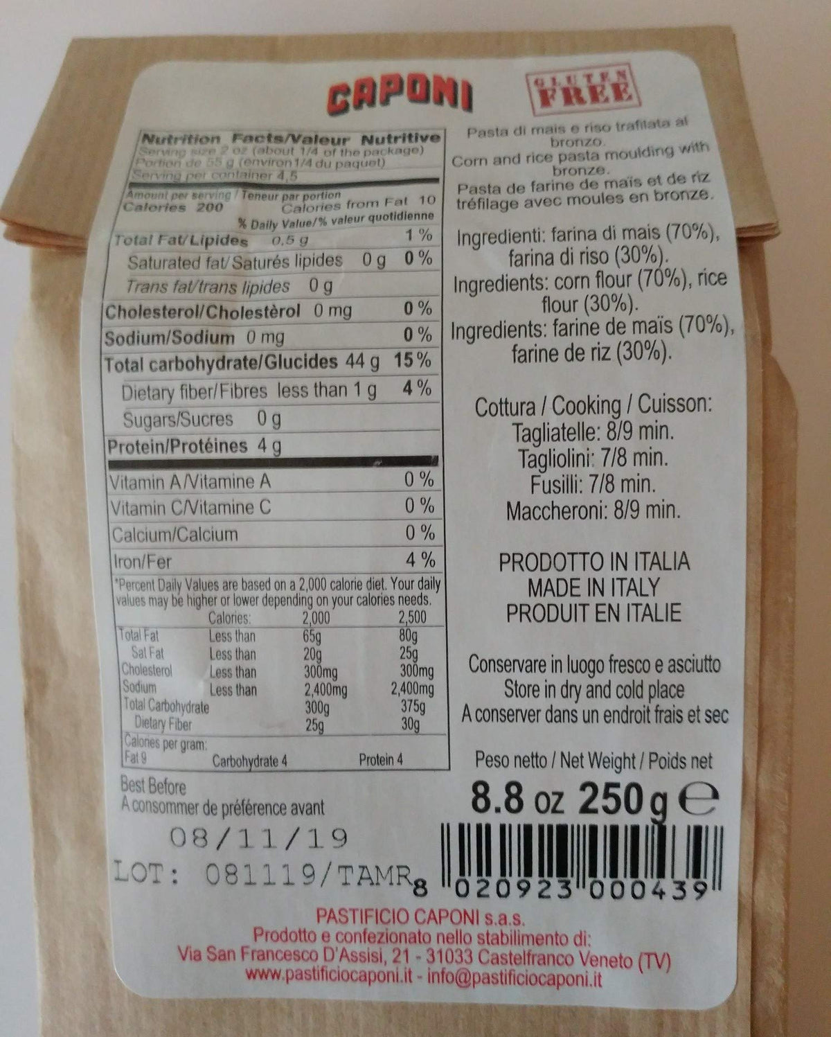 Caponi Gluten Free Tagliatelle Pasta - 8.8 ozs.