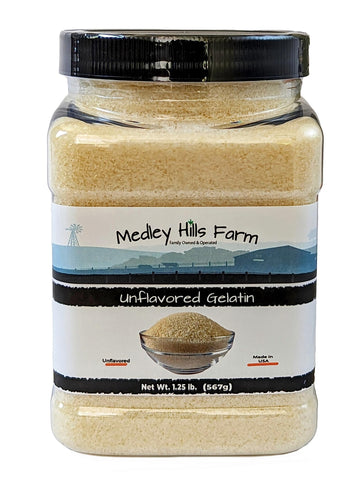 Unflavored Gelatin by Medley hills farm 1.25 lbs. in Reusable Container - Gelatin powder unflavored thickening agent. Made in US