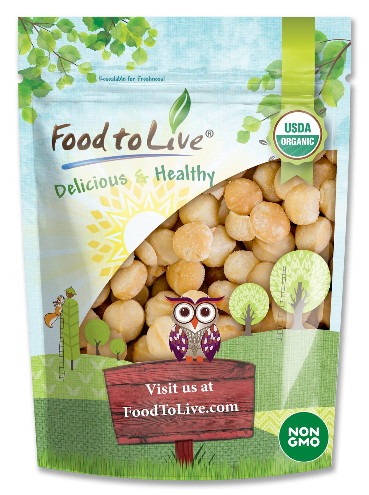 Food to Live Organic Dry Roasted Whole Macadamia Nuts with Himalayan Salt, 4 Pounds - Delicious and Nutritious Snack Made from P