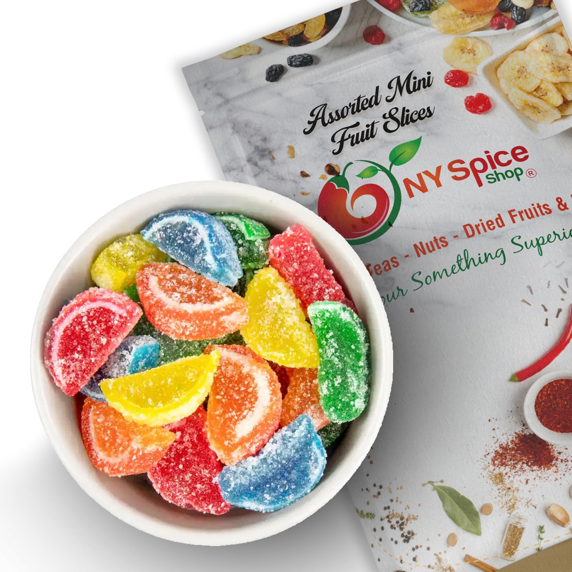 NY Spice Shop Mini Assorted Fruit Slices Candy - 1 Pound Assorted Flavors Jelly Fruit Candy - Gummy Candy Bulk - Fruit Gummies -