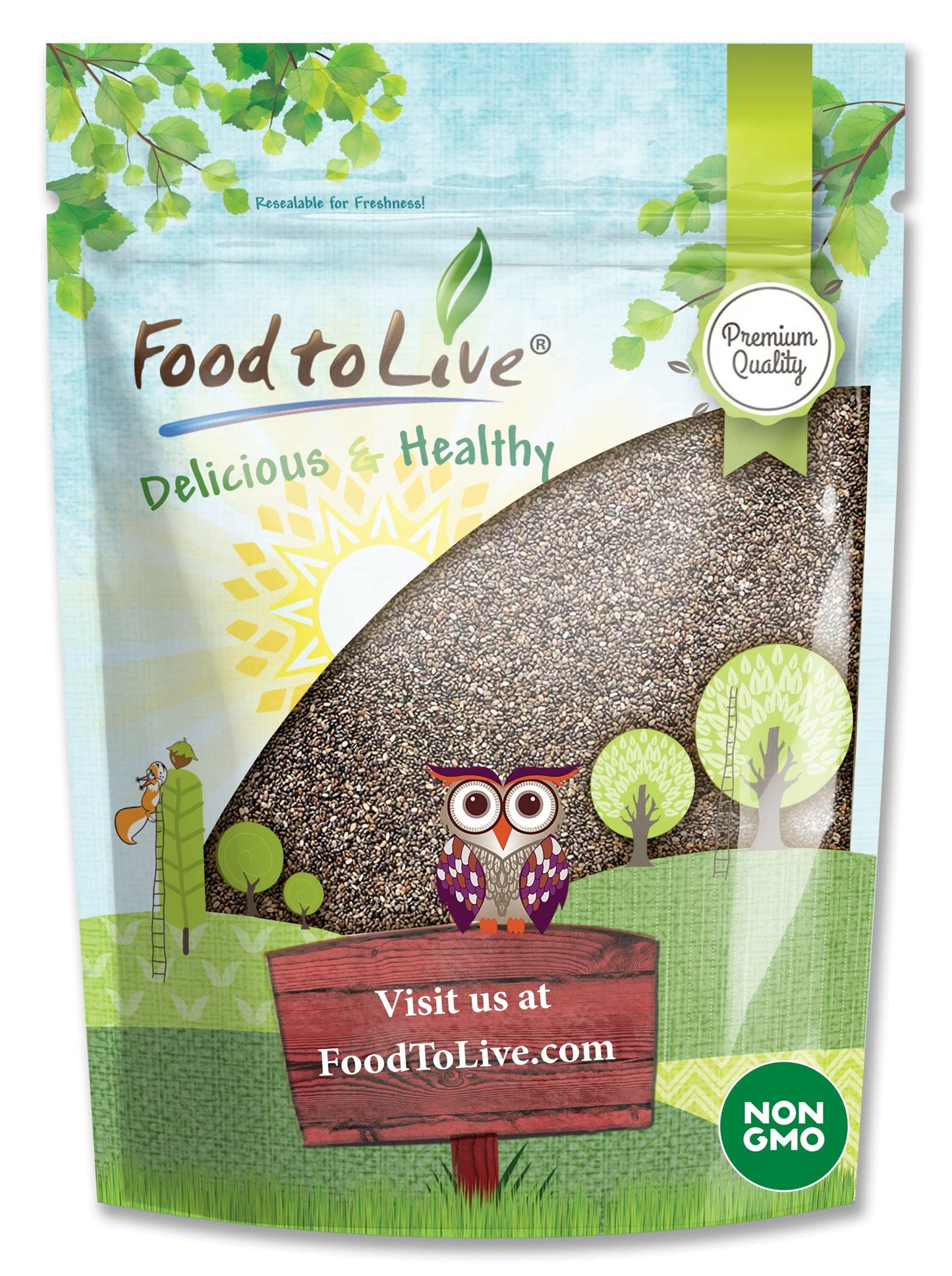 Food to Live Black Chia Seeds, 2 Pounds - Whole, Sproutable, Vegan, Kosher, Keto, Sirtfood, Bulk. Rich in Essential Fatty Acids,