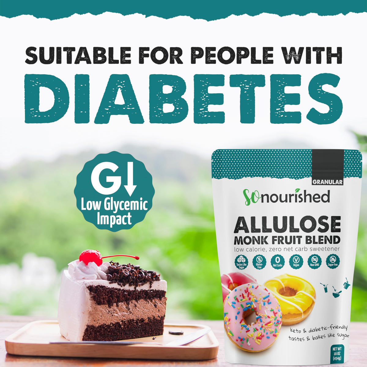 Monk Fruit Sweetener With Allulose Granular - 1:1 Sugar Substitute, Keto - 0 Calorie, 0 Net Carb, Non-Gmo (1 Lb / 16 Oz)