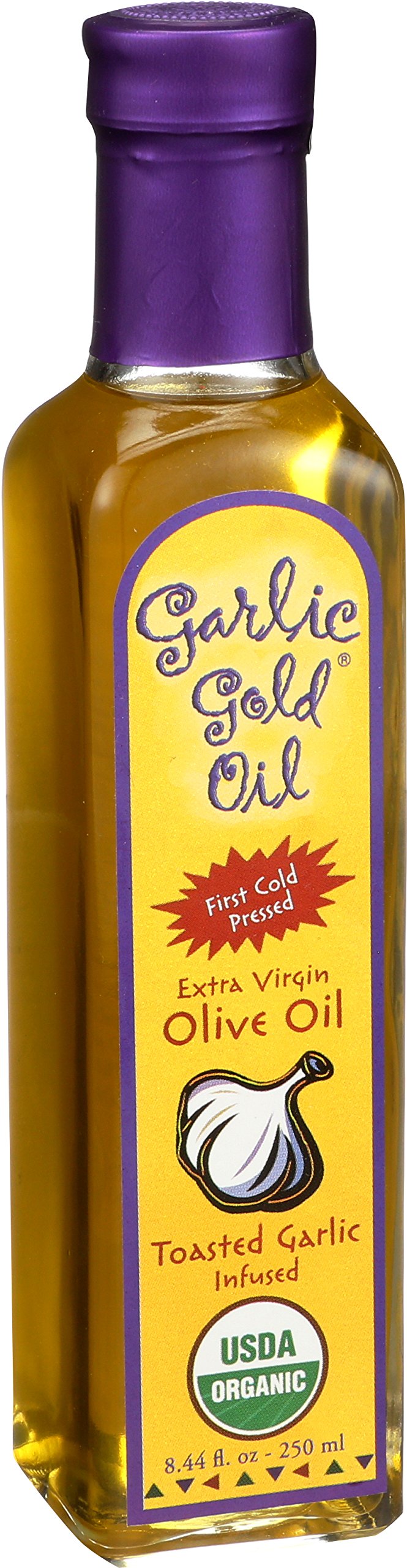 Garlic Gold Extra Virgin Olive Oil Infused With Garlic, Premium Certified Usda Organic, Low Fodmap, Cold Pressed (250 Ml, 6 Pack)