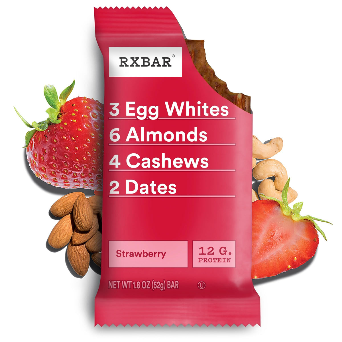 RXBAR Protein Bars, 12g Protein, Gluten Free Snacks, Strawberry, 9.1oz Box (5 Bars)