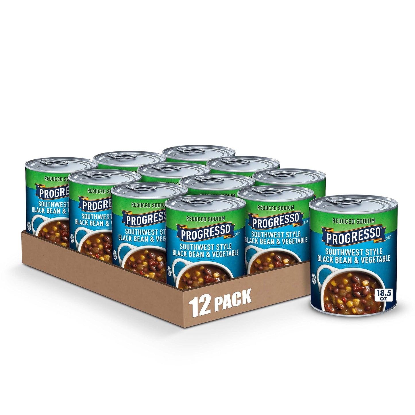 Progresso Southwest Style Black Bean & Vegetable Canned Soup, Reduced Sodium, Gluten Free, 18.5 oz, Pack of 12