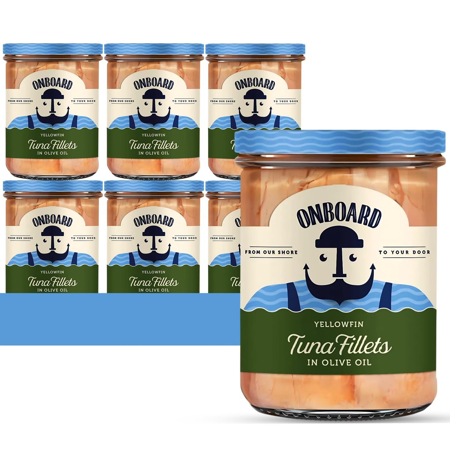 ONBOARD Yellowfin Tuna Fillets, Mediterranean Style, 1.05 oz, Pack of 6, Ready-to-Eat Snacks, Glass Jar