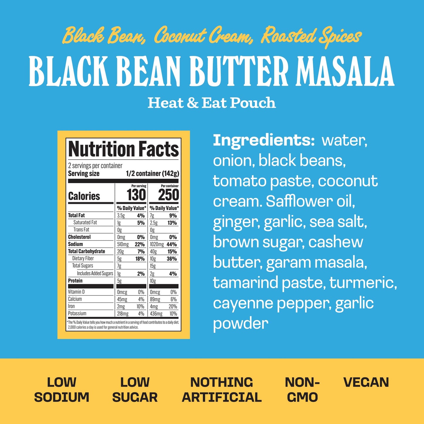 Brooklyn Delhi Black Bean Butter Masala Pouches - Ready To Eat, Microwavable Entree - Vegan, Gluten Free, Non-Gmo - (10 Ounce, P