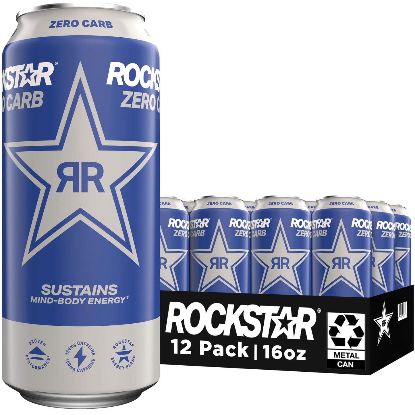 Rockstar Zero Carb Energy Drink, 16 Fl Oz (Pack of 12), Model 00012000240355