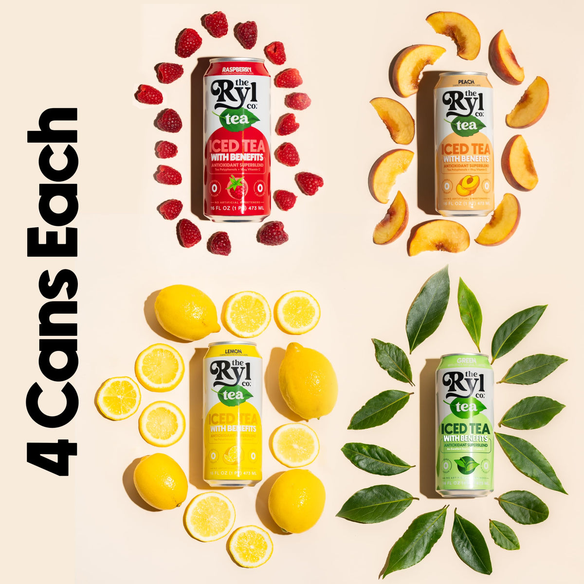 Ryl Iced Tea, Variety Pack, Antioxidant Superblend, Zero Sugar, Low Carb, Zero Calorie Iced Tea, 16.0 Fl Oz (12-Pack)