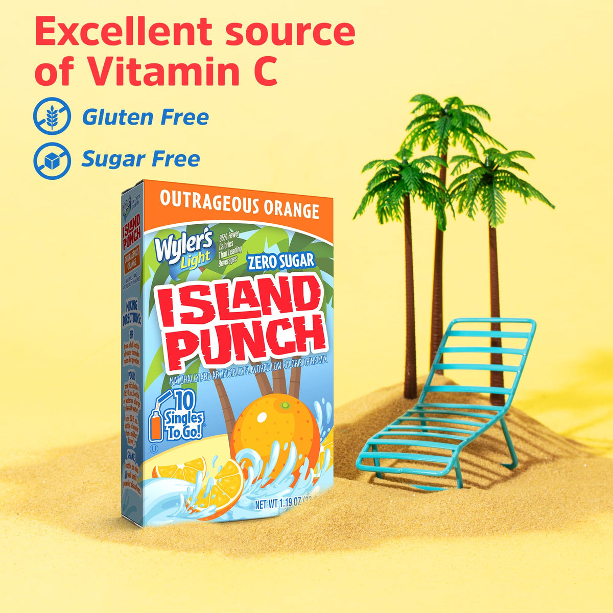 Wylers Light Island Punch Drink Mix, Outrageous Orange, 10 Count, Pack of 12, 120 Single Servings