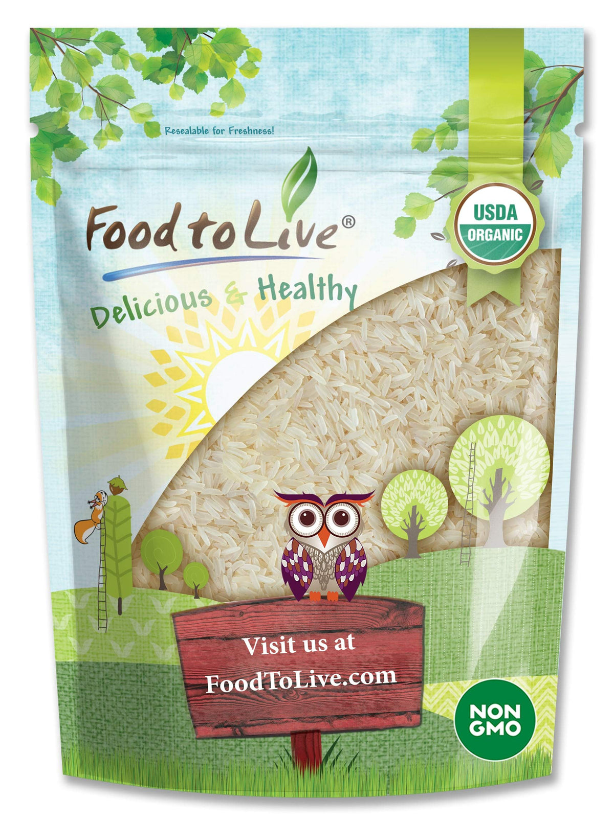 Organic Parboiled Long Grain White Rice, 5 Pounds - Non-GMO, Kosher, Vegan, Bulk. Partially Precooked Converted Rice. Easy-cook 