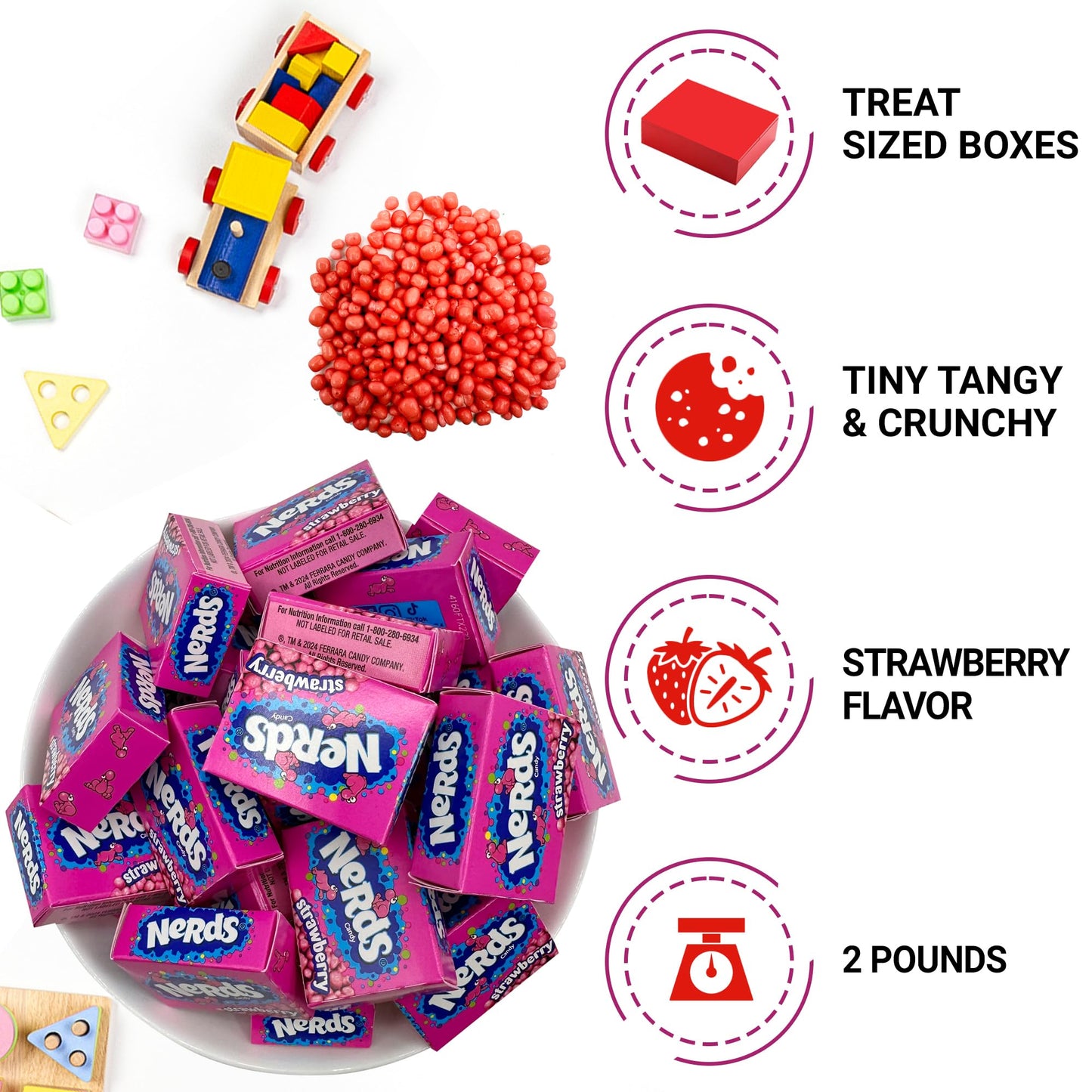 Nerds Mini Boxes Strawberry Hard Candy, Nerds Bulk, Nerds Candy Mini Boxes (2Lbs) - Delicious Individually Wrapped Candy For Hol