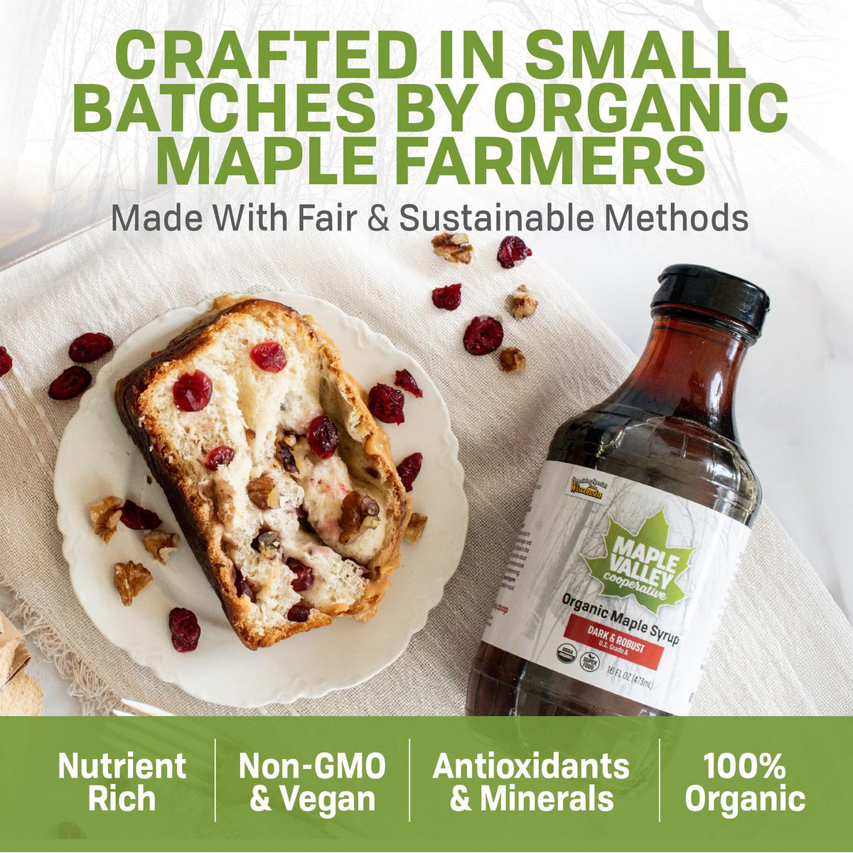 Maple Valley Organic Maple Syrup, Amber & Rich Flavor, 16 Fl Oz Glass Bottle