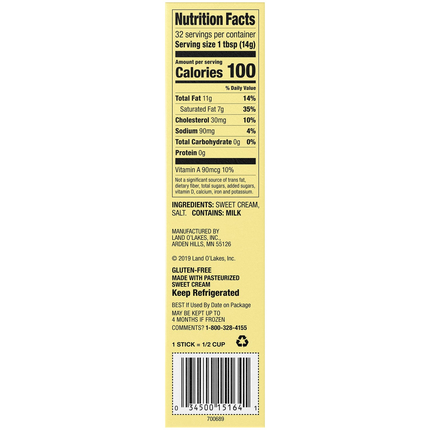 Land O Lakes Salted Butter, Made with Sweet Cream and Salt, 4 sticks, 1 lb pack