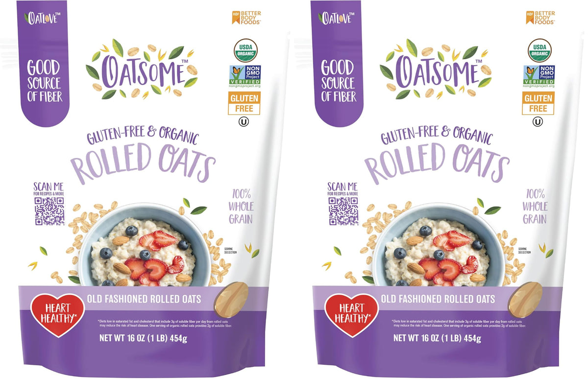 Oatsome Organic Rolled Oats, 1lb Bag (Pack of 2)