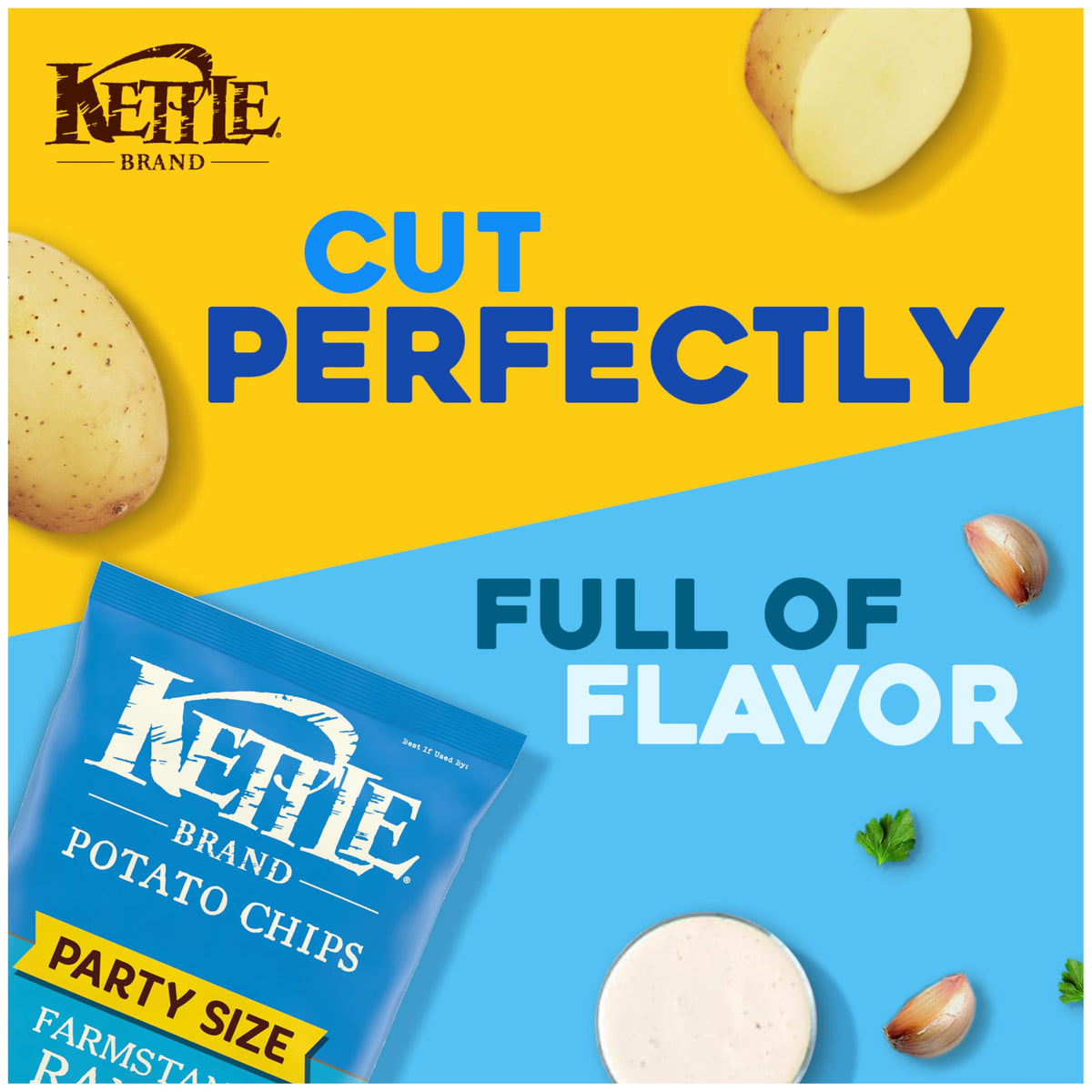 Kettle Brand Potato Chips, Farmstand Ranch, Party Size, 13 Oz, Pack of 1